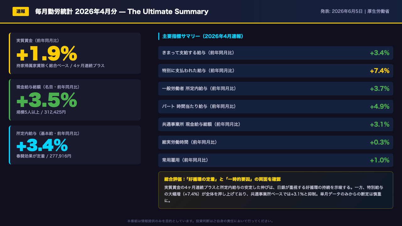 Ultimate Summary: 実質賃金4ヶ月連続プラス — 好循環の定着か、一時的押し上げか