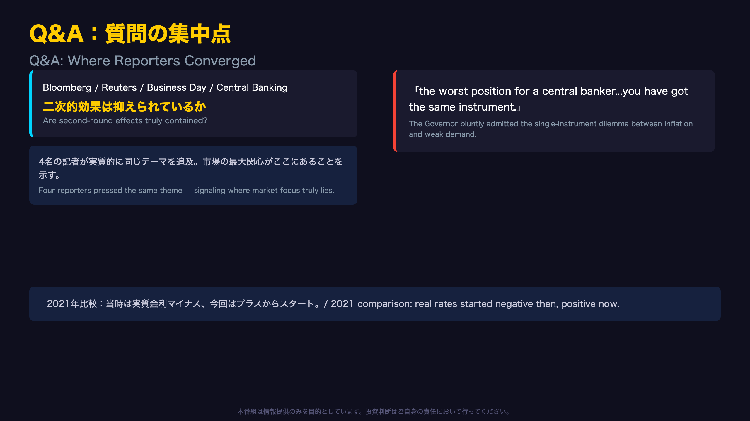 Q&A深掘り:記者が集中した二次的効果への追及