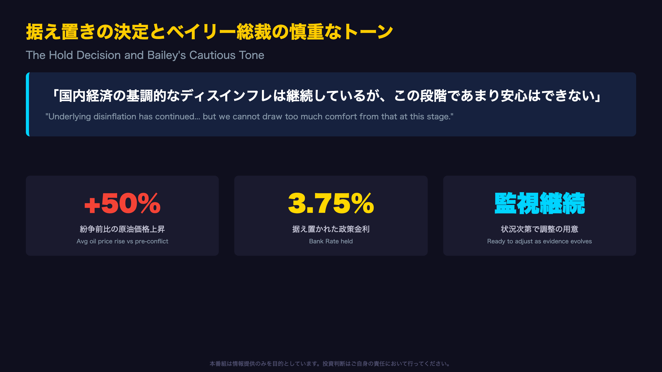 据え置きの決定とベイリー総裁の慎重なトーン