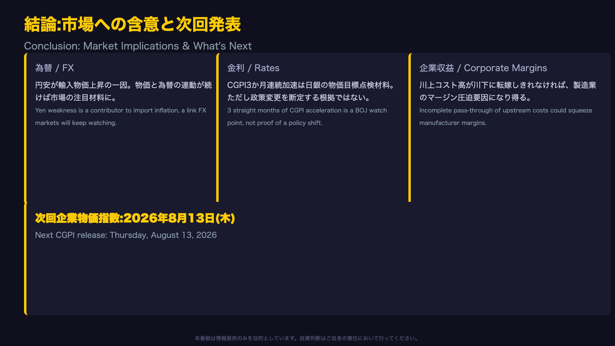 結論:市場への含意と次回発表
