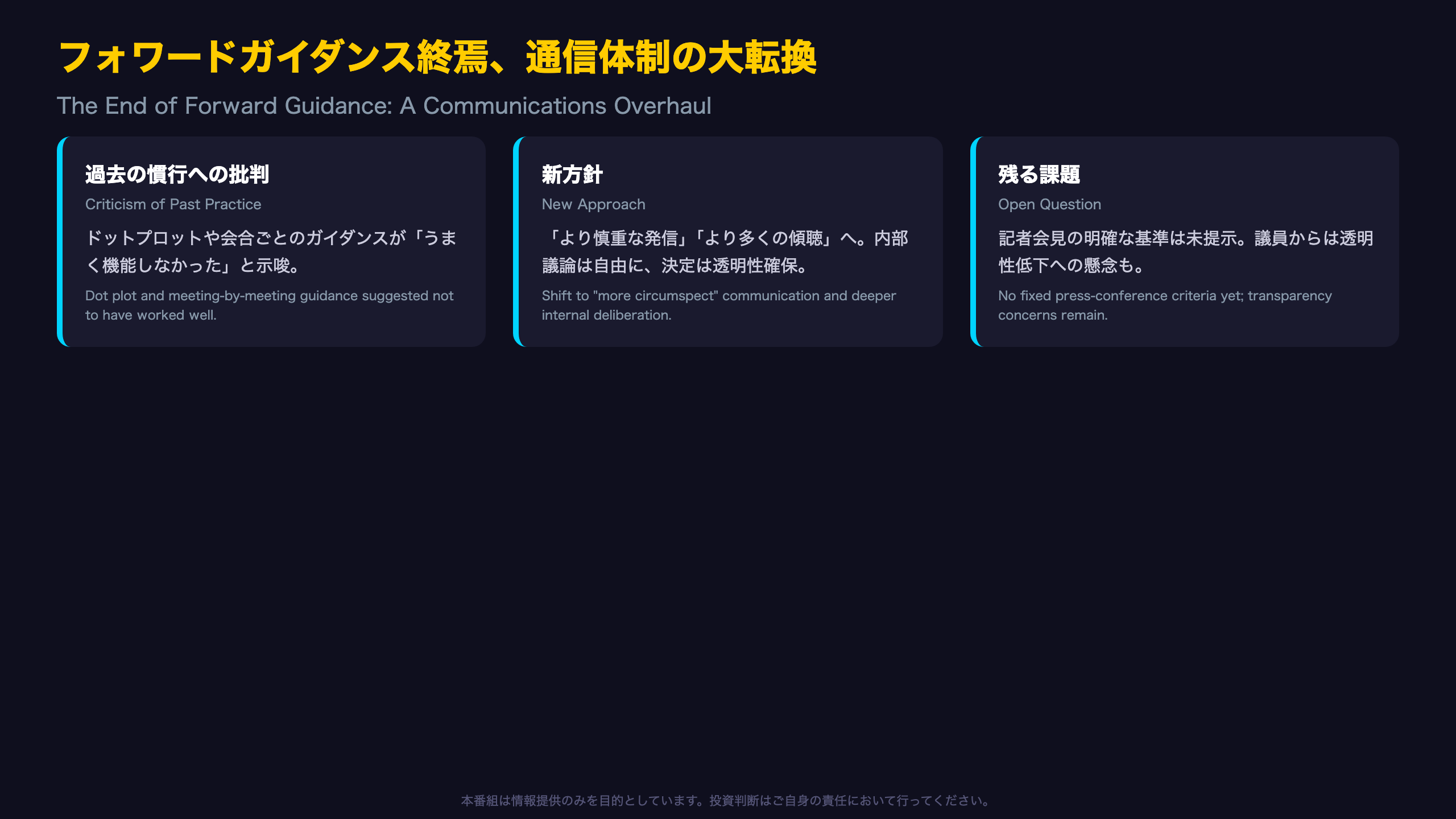 フォワードガイダンス終焉 — コミュニケーション体制の大転換